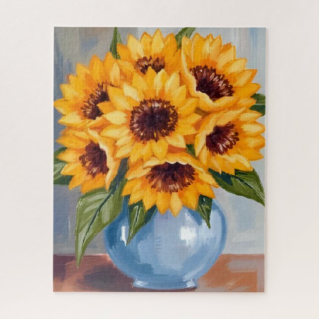 Sunflower Vase Watercolor Flower Bouquet Puzzle (Vertikal)