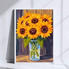 Sunflower Vase | Yellow Flower Bouquet Watercolor Poster