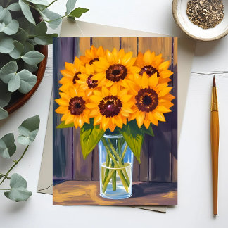 Sunflower Vase | Yellow Flower Watercolor Card