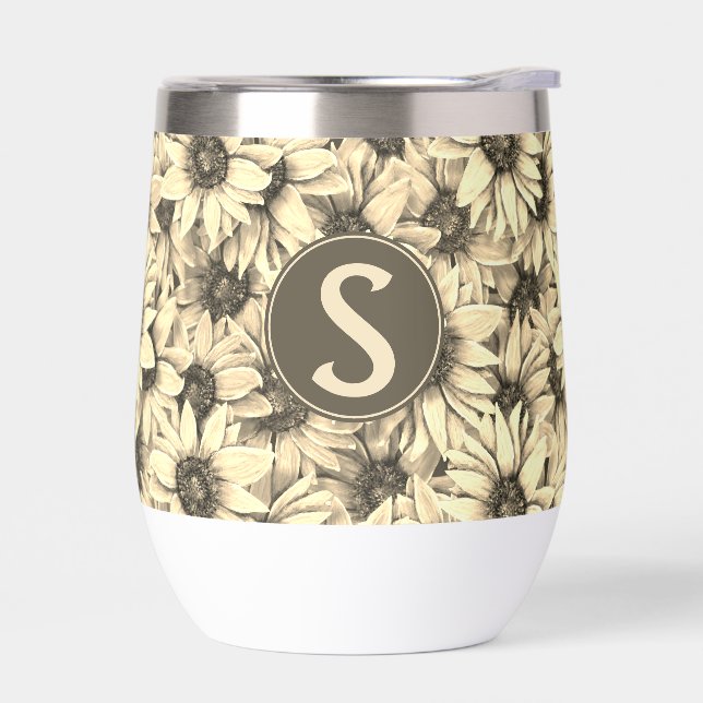 Sunflower Vintage Charm Sepia Tone Wine Tumbler (Links)