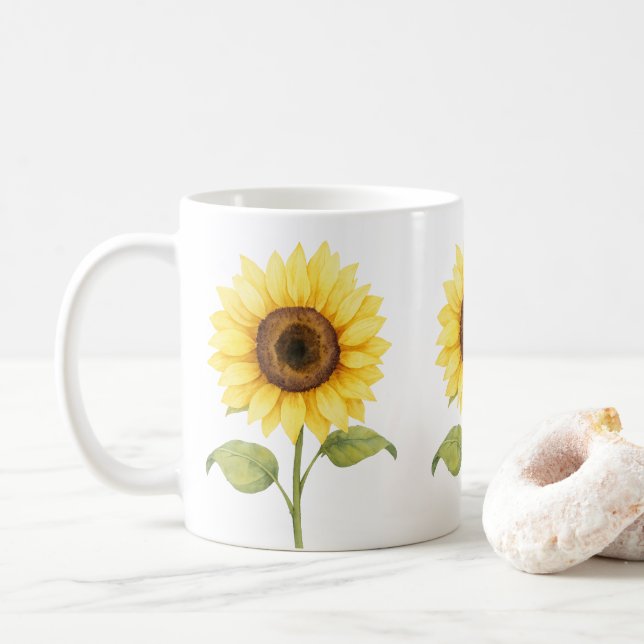 Sunflower Watercolor Artwork — Bright Natural Kaffeetasse (Mit Donut)