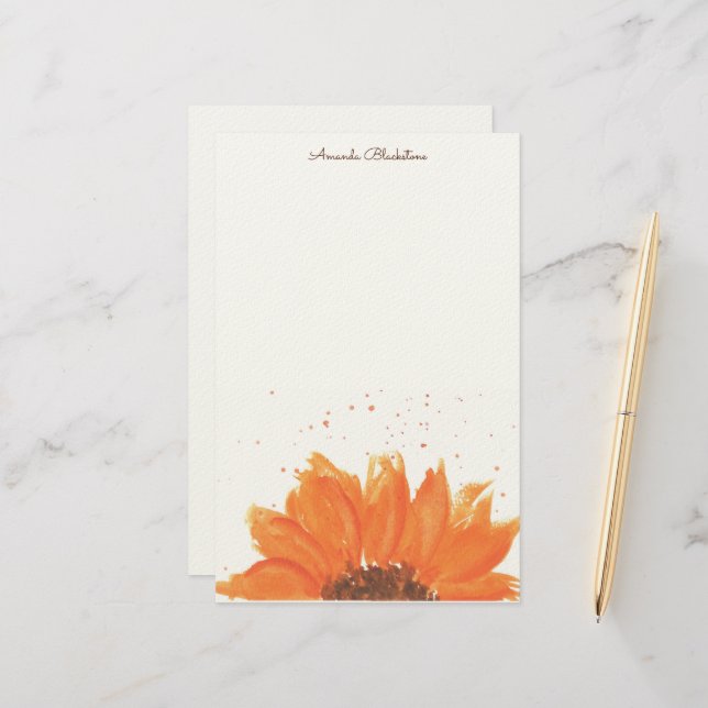 Sunflower Watercolor  Briefpapier (Vorderseite/Rückseite Beispiel)