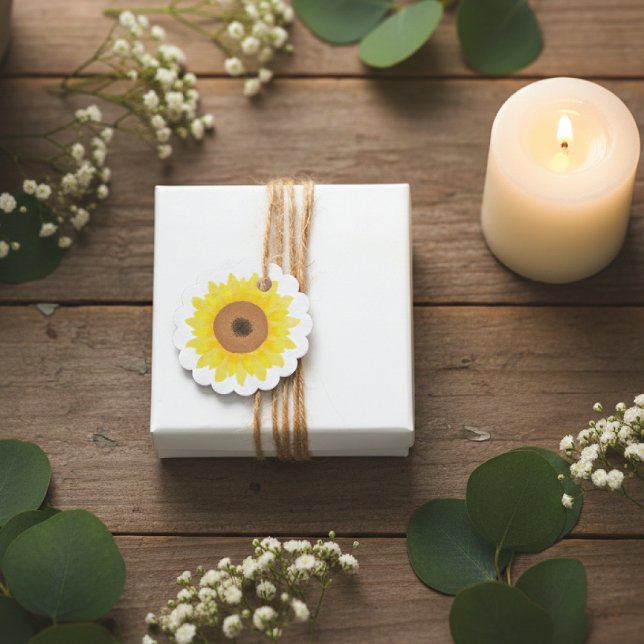 Sunflower Watercolor Floral Wedding Geschenkanhänger (Von Creator hochgeladen)