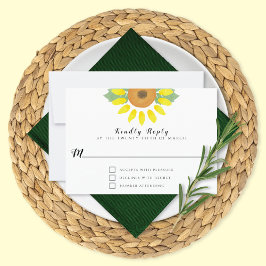 Sunflower Watercolor Floral Wedding RSVP Karte