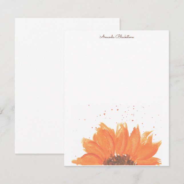 Sunflower Watercolor Stationary Mitteilungskarte (Vorne/Hinten)