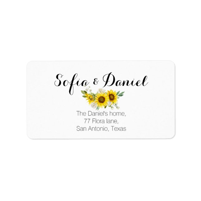 Sunflower watercolor white rose wedding  adressaufkleber (Vorne)