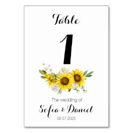 Sunflower watercolor white rose wedding tischnummer