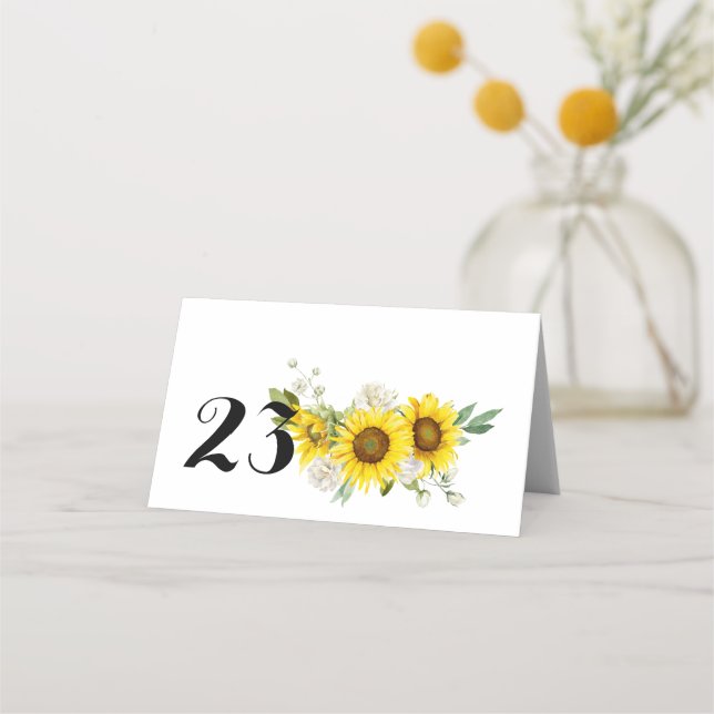 Sunflower watercolor white roses wedding  platzkarte (Vorderseite)