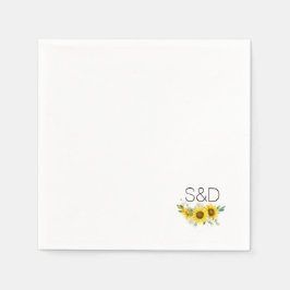 Sunflower watercolor wildflower monogram wedding serviette
