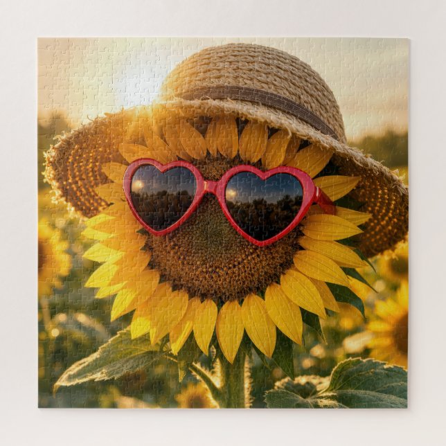 Sunflower Wearing Sunglasses and Straw Hat Puzzle (Vertikal)