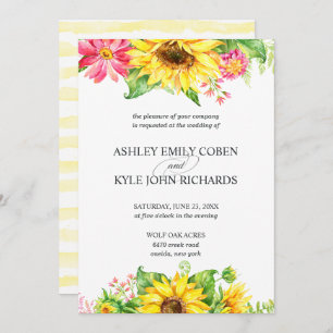 Sunflower wedding invitation on light background einladung