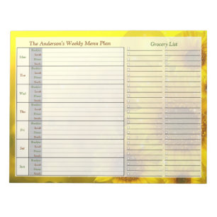 Sunflower Weekly Personalized Menu Plan Notepad Notizblock