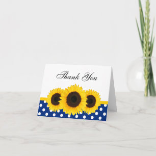 Sunflower White and Blue Polka Vielen Dank Dankeskarte