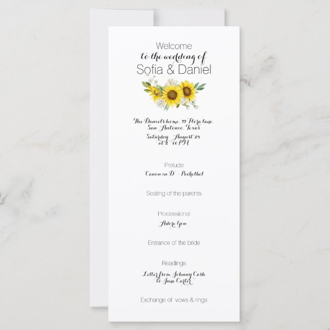 Sunflower white rose watercolor wedding Flat Card (Vorderseite)