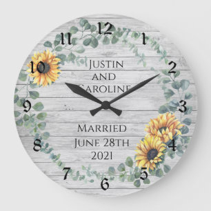 Sunflower Wreath Wedding Keepsake Large Clock Große Wanduhr