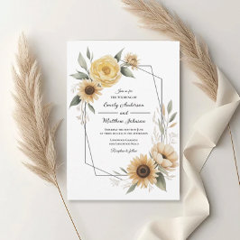 Sunflower Yellow Floral Frame Wedding Invitation Einladung
