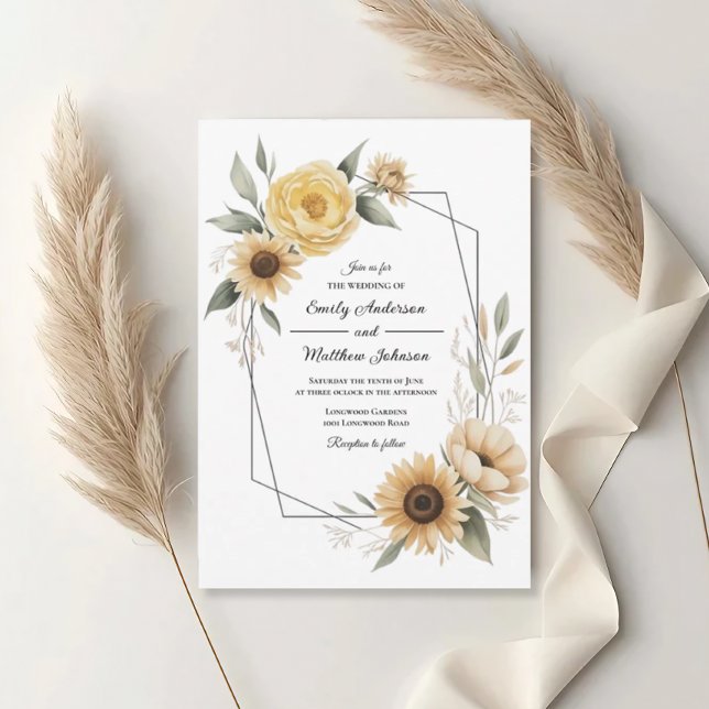 Sunflower Yellow Floral Frame Wedding Invitation Einladung (Von Creator hochgeladen)