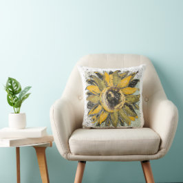 Sunflower Yellow Green Black Watercolor Style Art Kissen