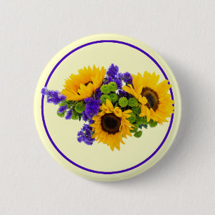 Sunflowers and Blue Statice Button