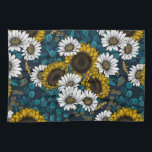Sunflowers and daisies, summer garden 2 geschirrtuch<br><div class="desc">Hand-drawn vector pattern with bouquets of sunnflowers,  daisy,  camomille and eucalyptus</div>