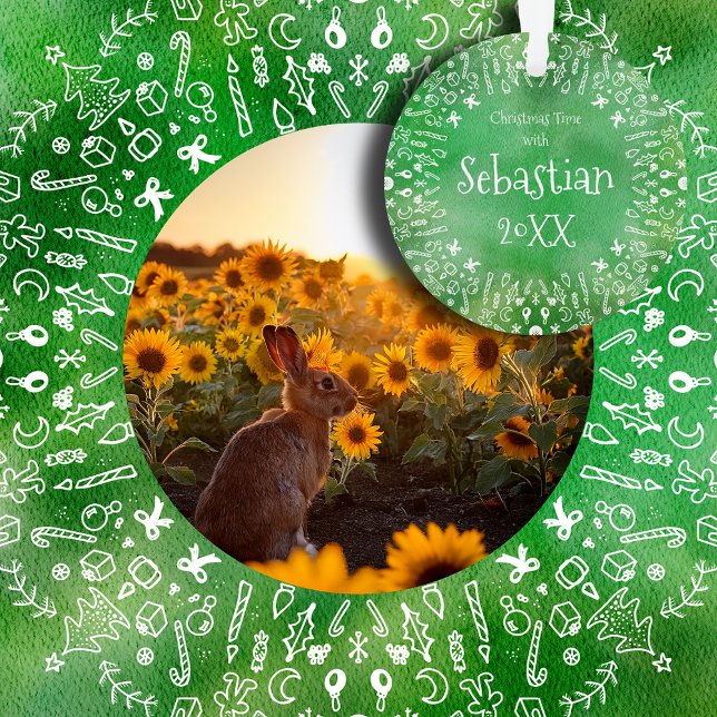 Sunflowers and  Rabbit on Green Christmas Ornament (Von Creator hochgeladen)