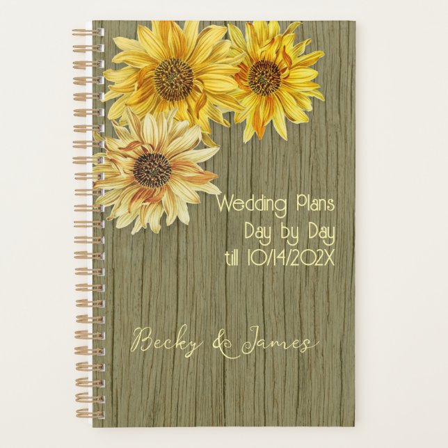 Sunflowers and Wood Wedding Planner Planer (Vorderseite)