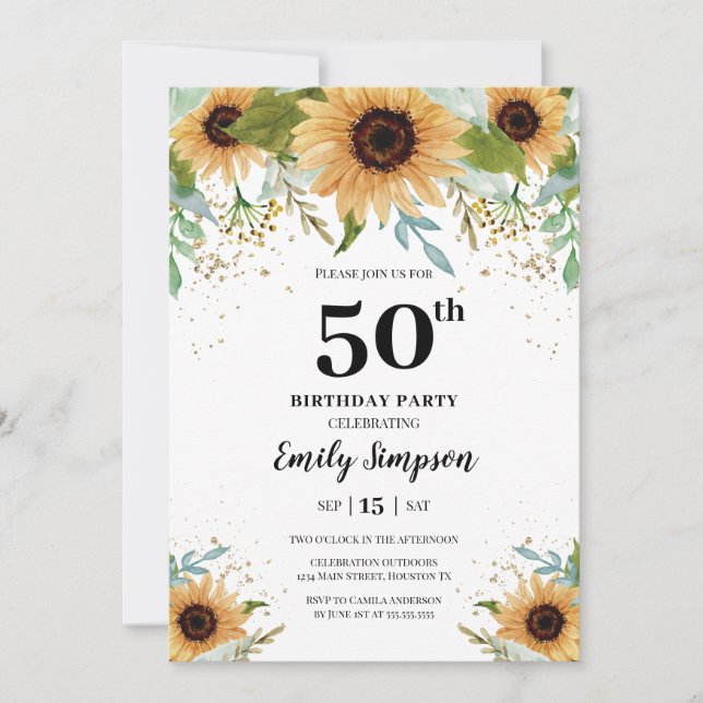 Sunflowers Birthday Invitation Einladung (Vorderseite)