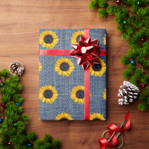 Sunflowers Blue Jean Denim Geschenkpapier