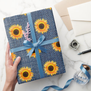 Sunflowers Blue Jean Denim Geschenkpapier