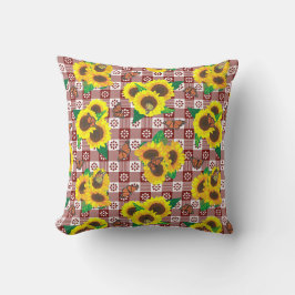 Sunflowers Butterflies Red Gingham Kissen