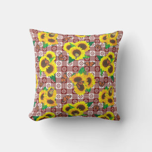 Sunflowers Butterflies Red Gingham Kissen