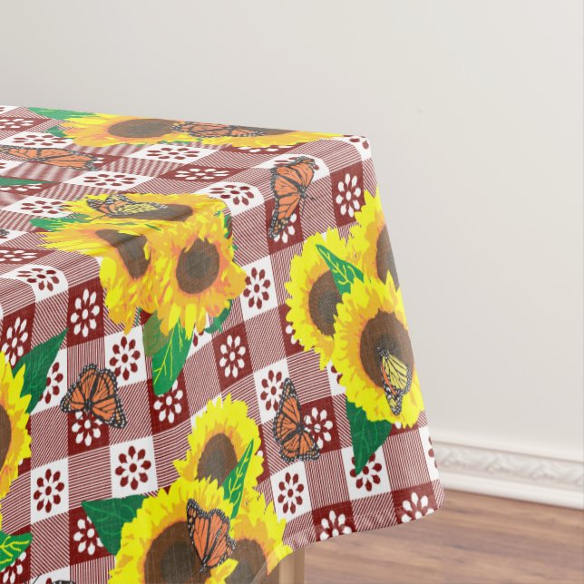 Sunflowers Butterflies Red Gingham Tischdecke (Beispiel)