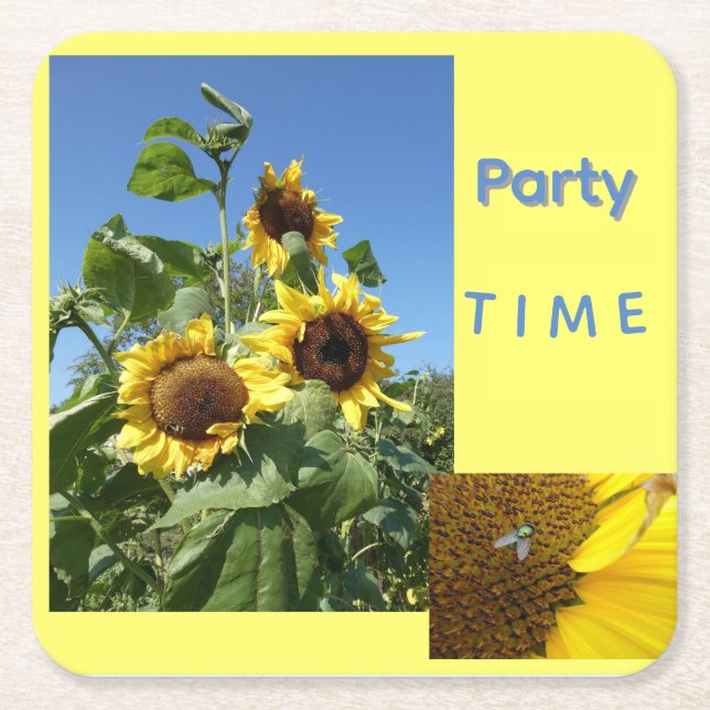 Sunflowers Cust. Text Paper Coaster Rechteckiger Pappuntersetzer (Vorderseite)