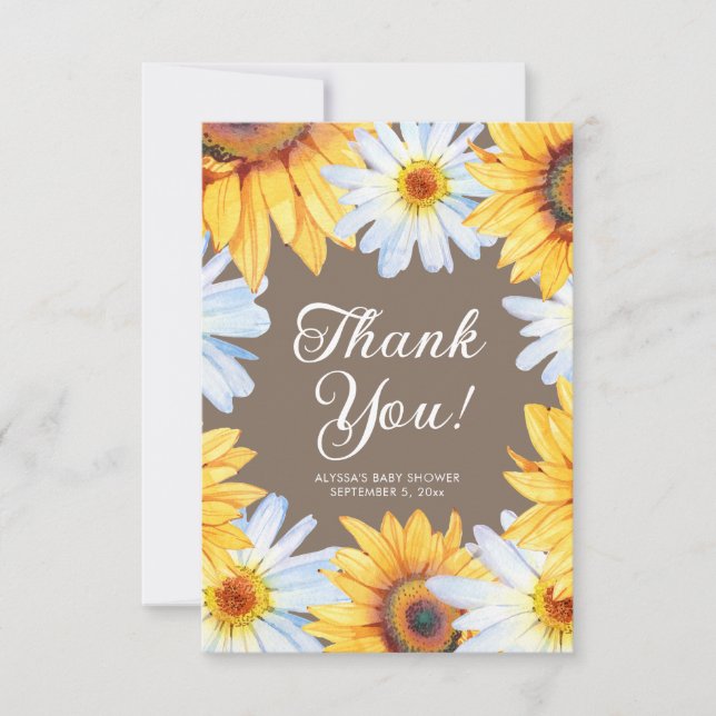 Sunflowers Daisies Baby Girl Dusche Vielen Dank Dankeskarte (Vorderseite)