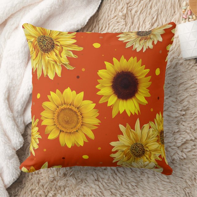 Sunflowers Dots Orange  Kissen (Decke)