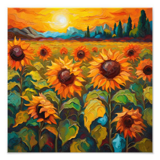 Sunflowers field on sunset fotodruck