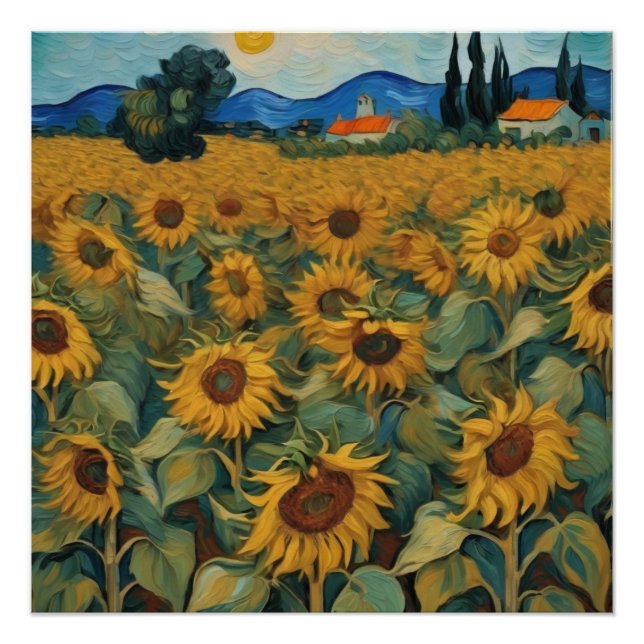 sunflowers field van gogh style poster (Vorderseite)