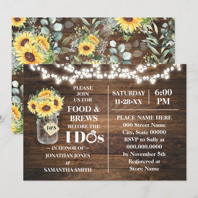 Sunflowers Food & Brews Before I do Couples Shower Einladung (Vorne/Hinten)