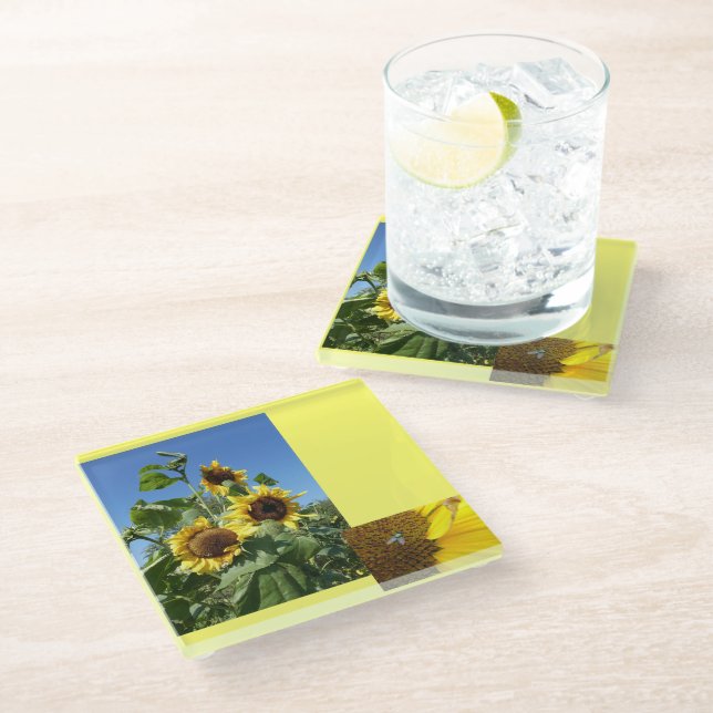 Sunflowers Glass Coaster Glasuntersetzer (Schrägansicht)