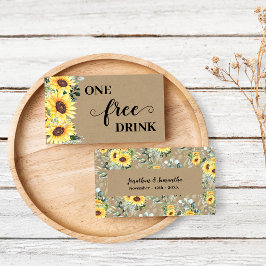 Sunflowers Greenery Free Drink Wedding Ticket Card