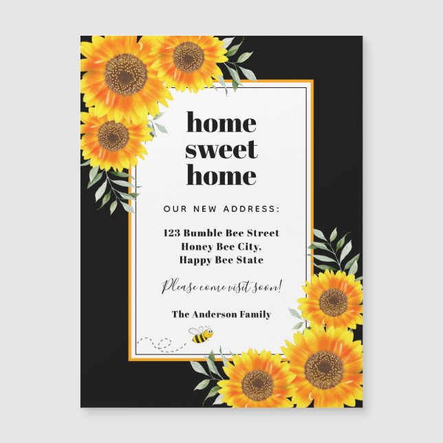 Sunflowers home sweet home black magnet (Vorderseite)