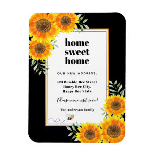 Sunflowers home sweet home black modern moving magnet