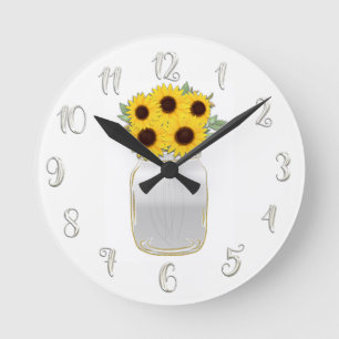 Sunflowers in Mason Jar Rustic Glam Personalized Runde Wanduhr