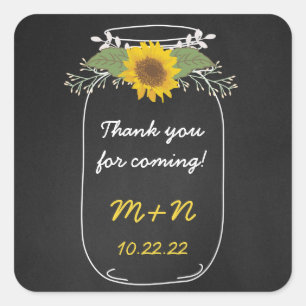 Sunflowers Mason Jar vielen Dank Gastgeschenk Hoch Quadratischer Aufkleber