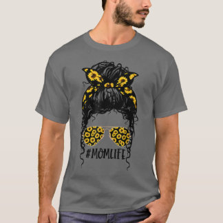 Sunflowers Mom Life Mom Skull Bun Hair Sungasse  T-Shirt