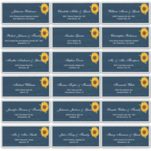 Sunflowers Navy Blue Rustic Wedding Guest Names St Aufkleber