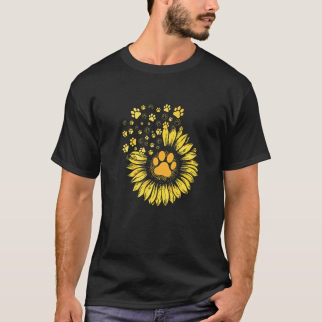 Sunflowers Pet Paw Prints Dog Cat T-Shirt (Vorderseite)
