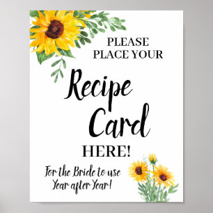 Sunflowers Place Recipe Card Bridal Shower Sign Poster