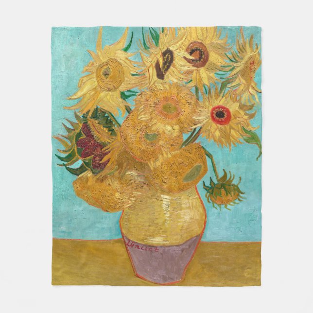 Sunflowers, Post Impressionist Still Life Painting Fleecedecke (Vorderseite)