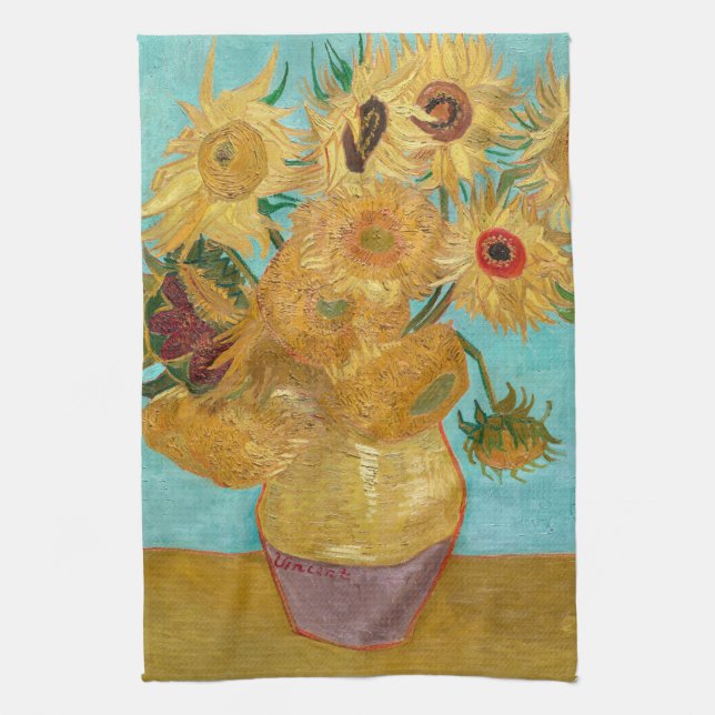 Sunflowers, Post Impressionist Still Life Painting Geschirrtuch (Vertikal)